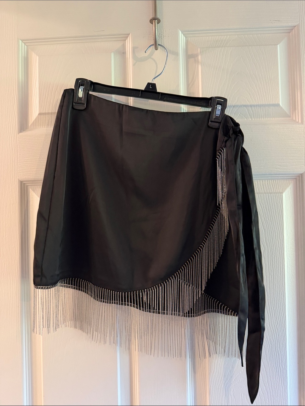 Le Lis Black Asymmetrical Fringe Wrap Skirt
